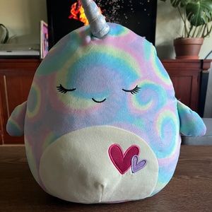 NWOT Kellytoy Squishmallow Rainbow Tie Dye Ter the Narwhal 13'' Valentines 2023